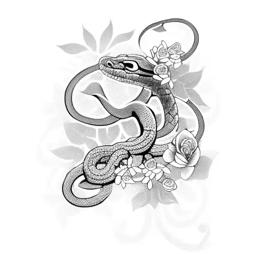snake with flowers and dots  tattoo design idea