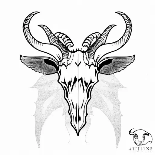 goat skull with wings tattoo design idea