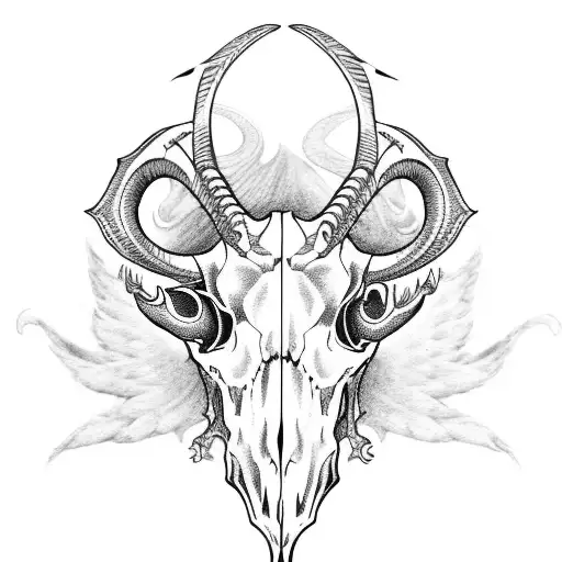 goat skull with wings tattoo design idea
