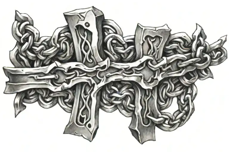 cross breaking a chain links tattoo design idea