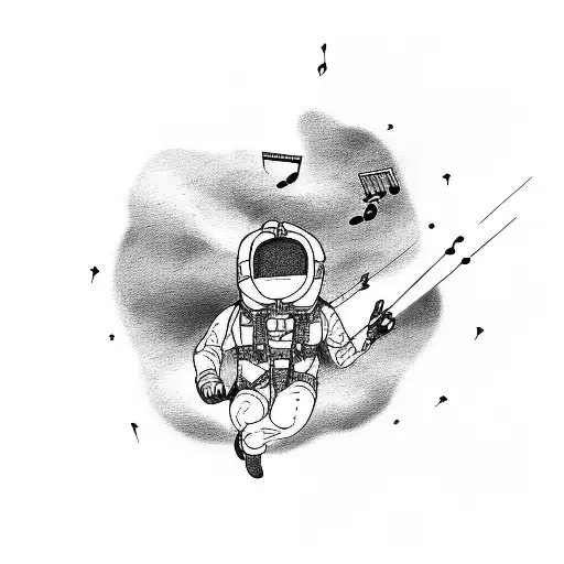 a skydiver with musical notes trailing behind tattoo design idea