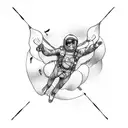 a skydiver with musical notes trailing behind tattoo design idea