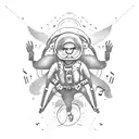 a skydiver with musical notes trailing behind tattoo design idea