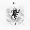 a skydiver with musical notes trailing behind tattoo design idea