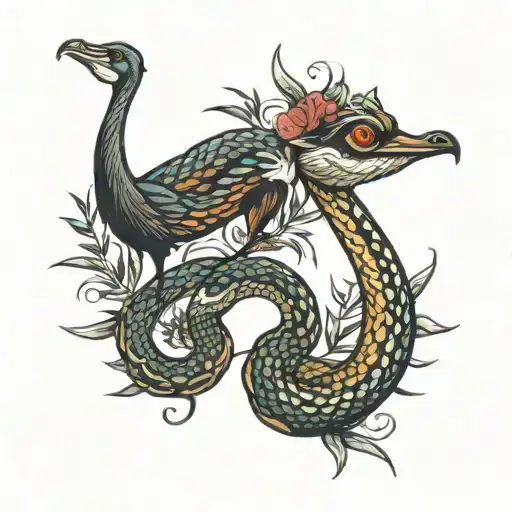 snake and emu tattoo design idea