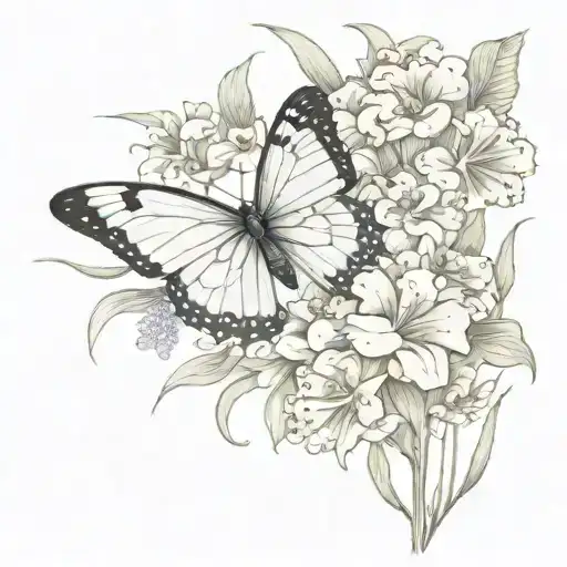 fine papillon et fleurs de lys flower in the background tattoo design idea