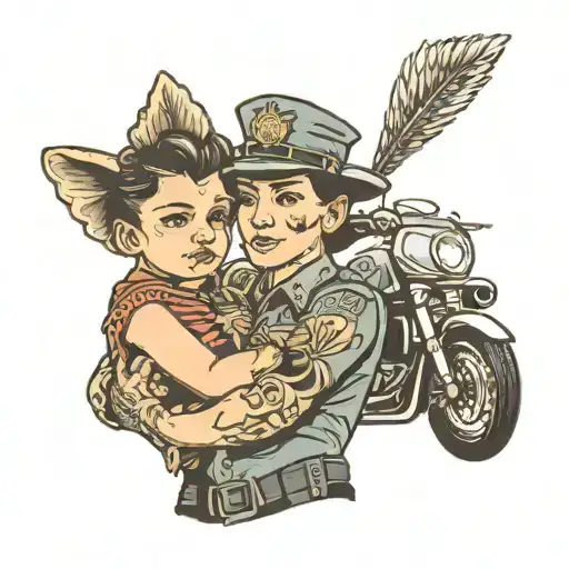 una mujer policía tomada de la mano con su hijo tattoo design idea