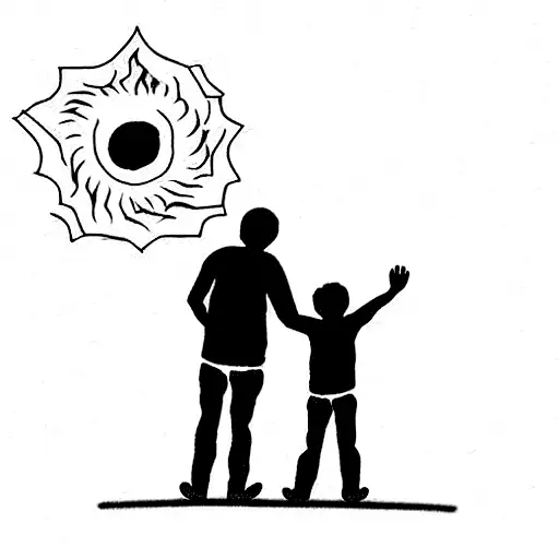 son saying goodbye to father at his stone for the final time tattoo design idea