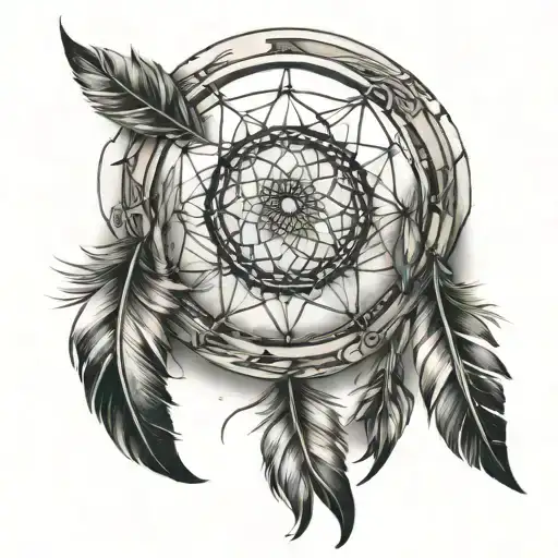 Dreamcatcher tattoo with a simple circular frame and basic web pattern, inspired by a specific reference. Include a few  tattoo design idea