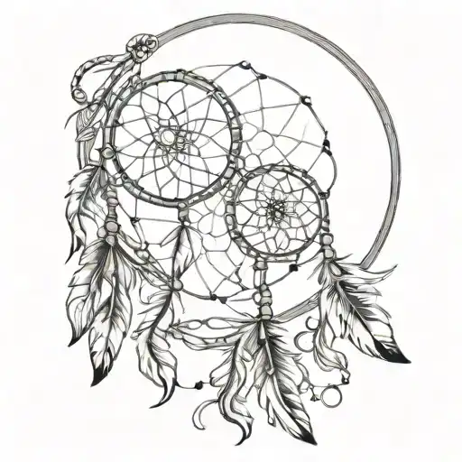 A tattoo design featuring a simple circular dreamcatcher with a basic web pattern, resembling a traditional Native Ameri tattoo design idea