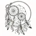 A tattoo design featuring a simple circular dreamcatcher with a basic web pattern, resembling a traditional Native Ameri tattoo design idea