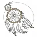 A tattoo design featuring a simple circular dreamcatcher with a basic web pattern, resembling a traditional Native Ameri tattoo design idea