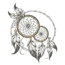 A tattoo design featuring a simple circular dreamcatcher with a basic web pattern, resembling a traditional Native Ameri tattoo design idea