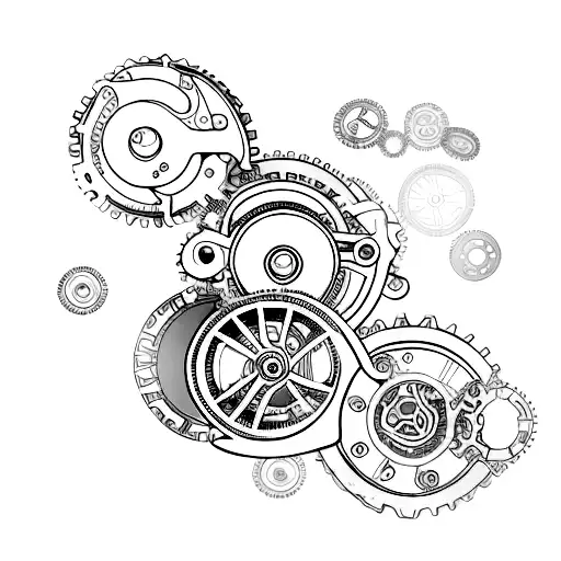 Steampunk-inspired camera with cogwheels and gears tattoo design idea