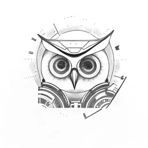 Mechanical owl perched on a vintage camera tattoo design idea