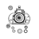 Steampunk-inspired camera with cogwheels and gears tattoo design idea