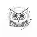 Mechanical owl perched on a vintage camera tattoo design idea