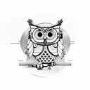 Mechanical owl perched on a vintage camera tattoo design idea