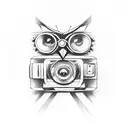 Mechanical owl perched on a vintage camera tattoo design idea