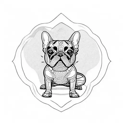 French bulldog, Semicolon, flowers tattoo design idea