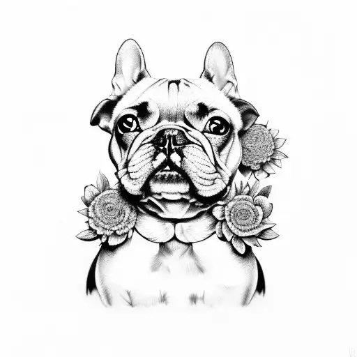 French bulldog, Semicolon, flowers, bracelet tattoo design idea
