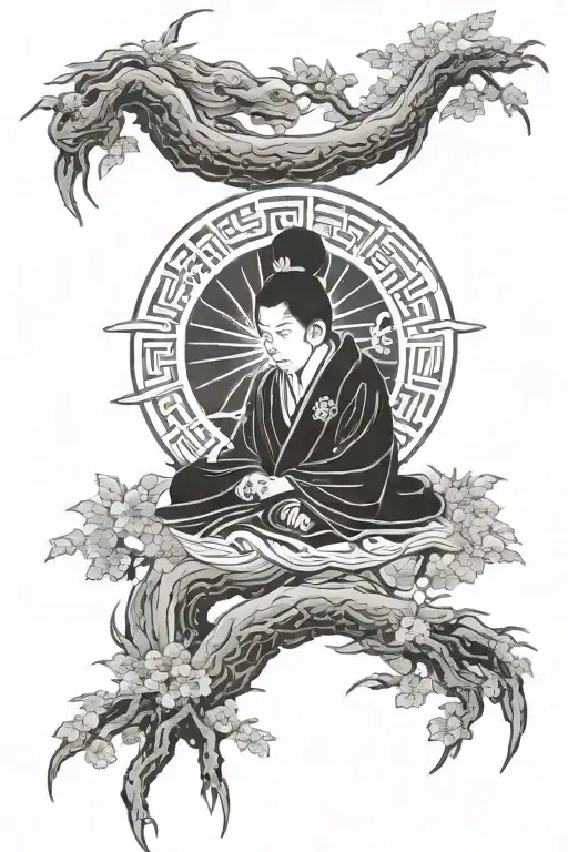 Japanese tattoo of solitude and search of meaning in life tattoo design idea