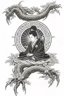 Japanese tattoo of solitude and search of meaning in life tattoo design idea