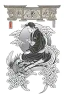 Japanese tattoo of solitude and search of meaning in life tattoo design idea