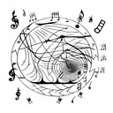 A hiking trail winding through a musical staff with notes representing different emotions tattoo design idea