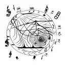 A hiking trail winding through a musical staff with notes representing different emotions tattoo design idea