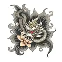 Japanese dragon lotus coi fish tattoo in black and grey tattoo design idea