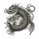 Japanese dragon lotus coi fish tattoo in black and grey tattoo design idea