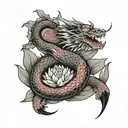 Japanese dragon lotus coi fish tattoo in black and grey tattoo design idea