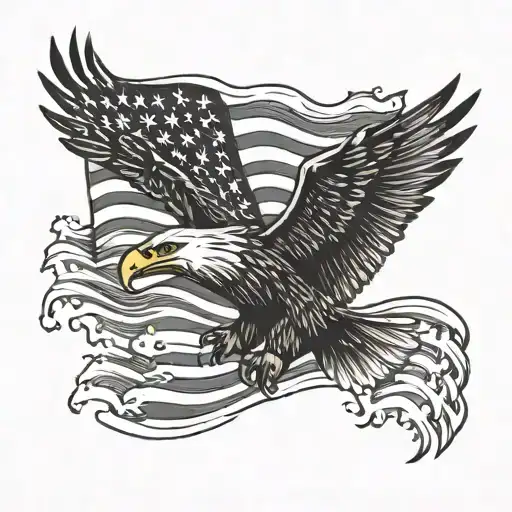 American flag waving and eagle soaring tattoo design idea
