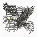 American flag waving and eagle soaring tattoo design idea