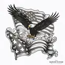 American flag waving and eagle soaring tattoo design idea