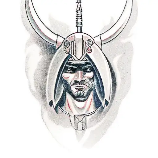 A tattoo of a powerful centaur representing Sagittarius wearing a spartan soldier helmet fully prepared for battle.  tattoo design idea