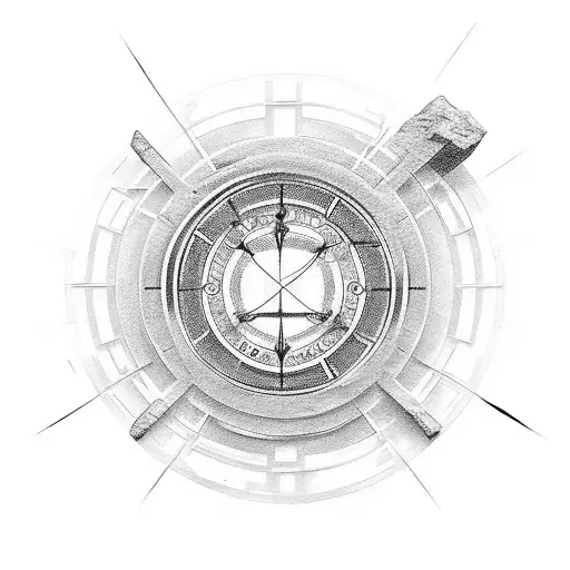 circular black and white tattoo with no border, a cross, the name Tim, and Romans 8:28 in it  tattoo design idea