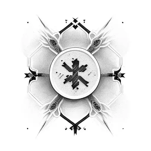 circular black and white tattoo with a cross, the name Tim, and the words Romans 8:28 tattoo design idea