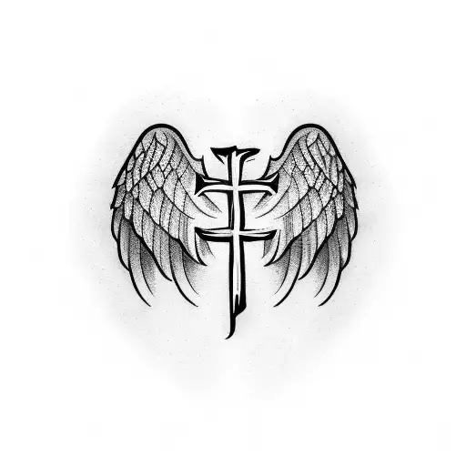 angel wings behind a cross tattoo design idea