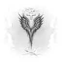 angel wings behind a cross tattoo design idea
