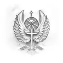 angel wings behind a cross tattoo design idea