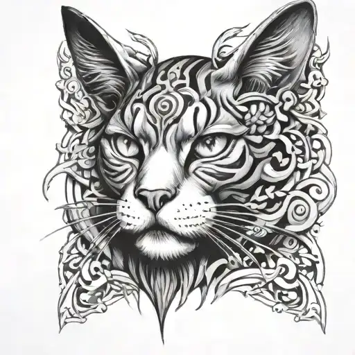 Many-Faced God of cat tattoo design idea