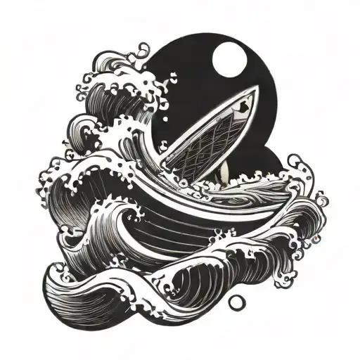 surfing and ocean tattoo design idea