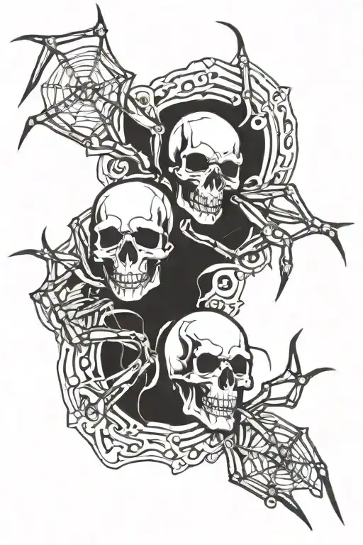 skull and spider crawling tattoo design idea