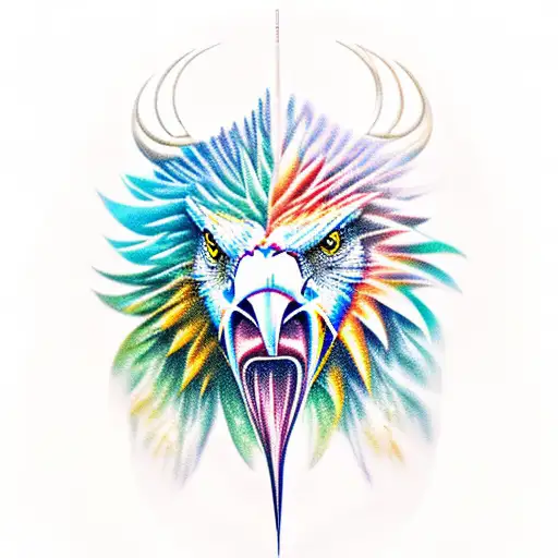 samon, eagle, river, bison tattoo design idea