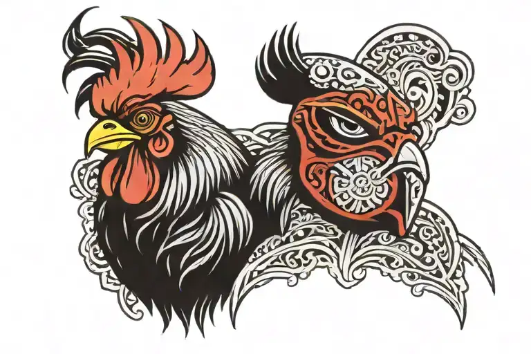 Rooster wearing a luchador mask tattoo design idea