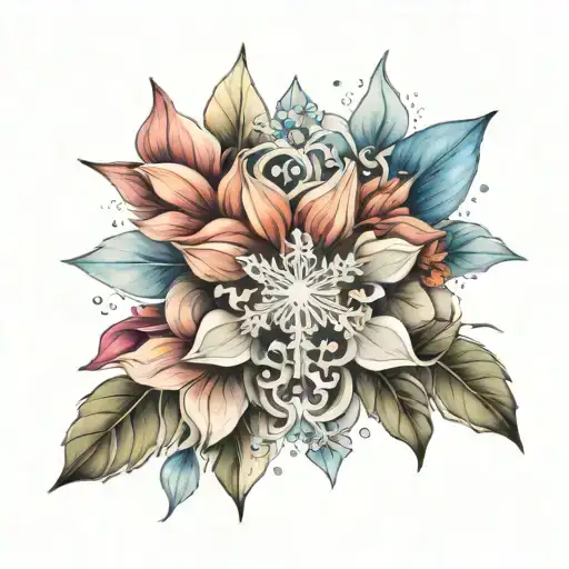 snowflake and flower tattoo design combining tattoo design idea