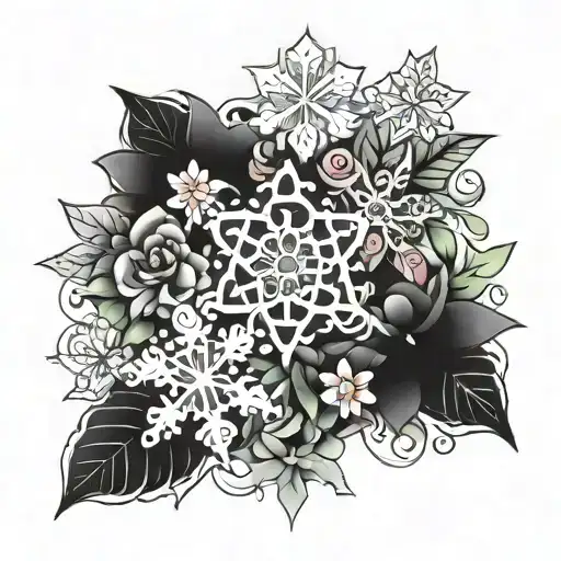 snowflake and flower tattoo design combining tattoo design idea