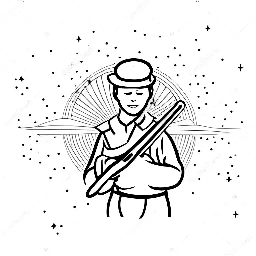 A peaceful navy sailor playing a mandolin under a starry sky tattoo design idea